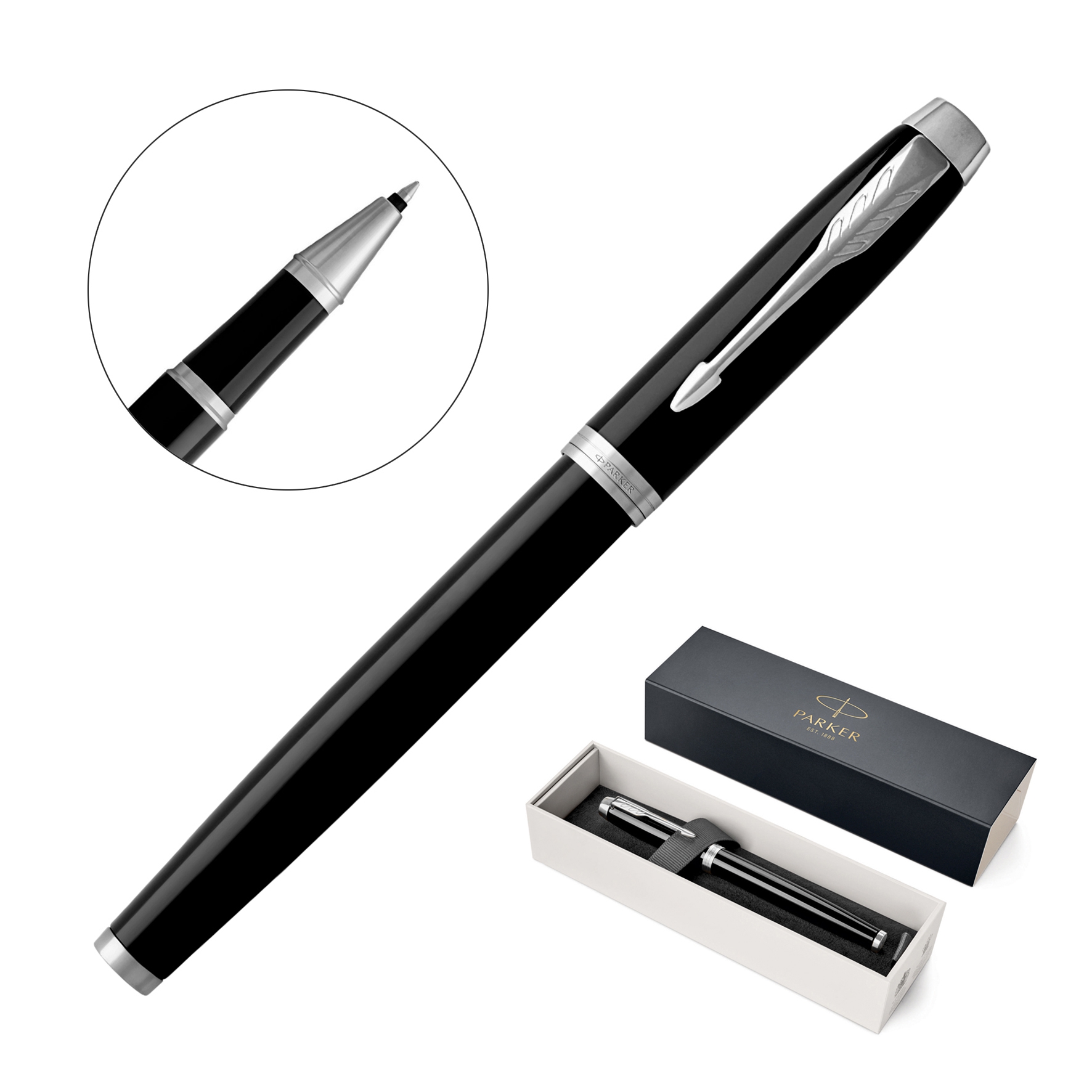 Parker IM Rollerball Pen | Premium Parellak met Gouden Trim | Fijne punt met zwarte inkt navulling | Geschenkdoos