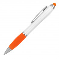Plastic Pen Ballpoint Stylus Rubberised Grip White Cara