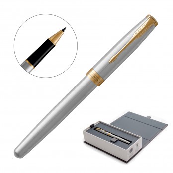 Metal Pen Rollerball Parker Sonnet - Brushed Stainless 23K Gold Plated Trim
