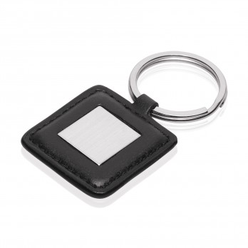 Keyring Square Metal Leather Look