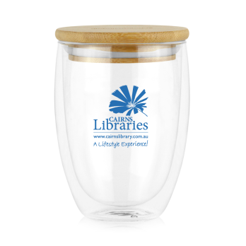 Amiens Double Wall Coffee Cup Glass 350ml - with Bamboo Lid