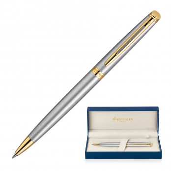 Metal Pen Ballpoint Waterman Hemisphere - Brushed Stainless 23K Gold Plated Trim