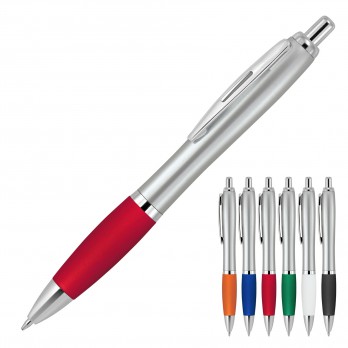 Plastic Pen Ballpoint Silicone Grip Silver Cara