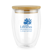 Amiens Double Wall Coffee Cup Glass 350ml - with Bamboo Lid