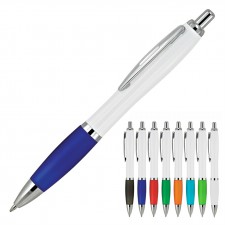 Plastic Pen Ballpoint Rubberised Grip White Cara