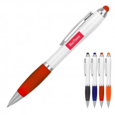 Plastic Pen Ballpoint Stylus Rubberised Grip White Cara