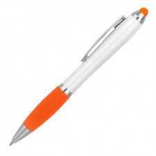 Plastic Pen Ballpoint Stylus Rubberised Grip White Cara