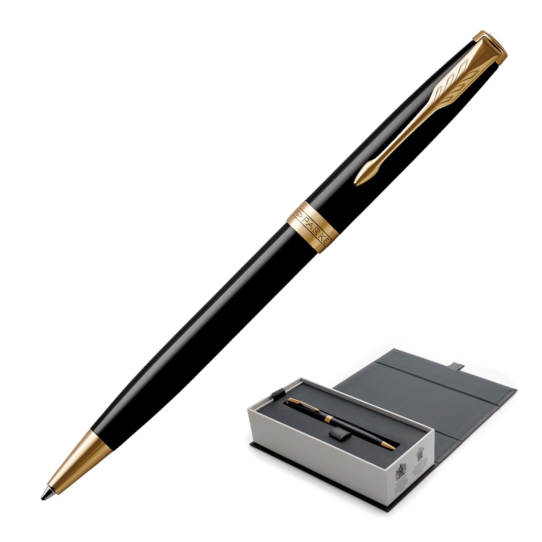 Metal Pen Ballpoint Parker Sonnet - Lacquer Black 23K Gold Plated Trim